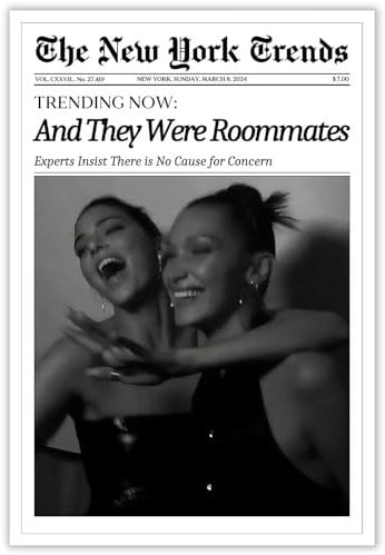 FBKDVC Trendiges schwarz-weißes Zeitungsdruck-Poster und sie waren Mitbewohner Times, Wandkunst, Mädchen-Poster, Retro-Magazin-Schlagzeile, Wanddekoration für Bar, Wagen, Mädchen, Schlafsaal, 30,5 x