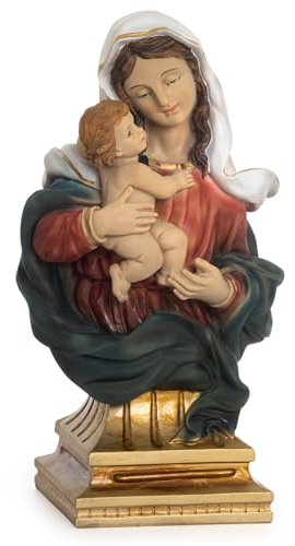 Moritz Virgen con Niño 20 cm - María Pintada a Mano de Resina - Madre de Dios con Niño Jesús - Decoración Cristiana para Altar