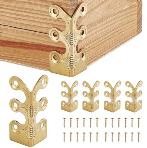 DELORIGIN 6 Stück Messing eckenschutz Metall Eckschutz Vintage Wand Dekorativer Eckenschutz Sockelecken Staubecken möbelfüße Gold Für Holzmöbel Wände Holzkisten beschläge antik truhe (Gold)
