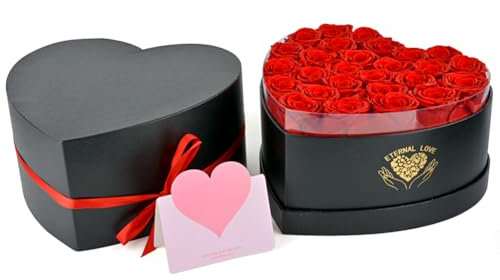 MAOOY Lot de 27 roses éternelles Infinity pour femme, rose préservée dans une boîte en cœur, cadeaux pour mère, anniversaire, Saint-Valentin, Noël, anniversaire de mariage, rose rouge