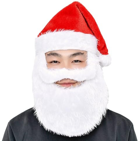 NVOQILIN Unisex Santa Bart Mütze Winter Warm Gestrickt mit Bart Abnehmbare Santa Bart Mütze Santa Kostüme Zubehör