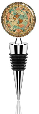 Ancient Map World Globe Wine Bottle Stopper Leak-Proof And Reusable Wine Saver Wine And Beverage Bottle Stopper Decorative Wine Bottle Stopper Wine Gifts for Men Dad
