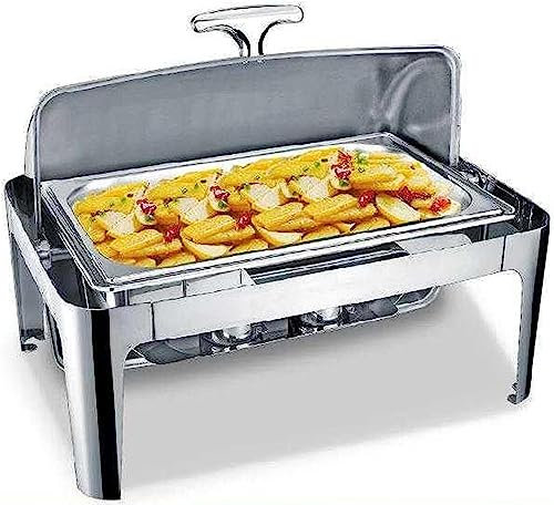 QWAXTRIW Speisenwärmer, elektrischer Buffet-Servierer, sichtbares Roll-Top-Hot-Pot-Buffet-Set – Hot-Pot-Buffet-Set, runder Ofen und Buffet-Heizung aus Edelstahl, komplettes Buffet-Set, Topf mit