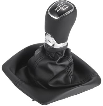 Hihaha 5-Gang-Schaltknauf mit Abdeckung, Schaltknauf für Skoda Octavia 2004–2013, Kunststoff, Kunstleder, schwarz, verchromt, 1 Stück, langlebiges Material