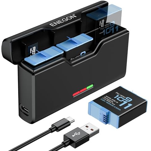 ENEGON Hero 12/11/10/9 Batteries 1800mAh (3-Pack) and LCD Storage Charger for GoPro Hero 12 Hero 11 Hero 10 Hero 9 Black Compatible with Gopro Hero 12/11/10/9 Battery