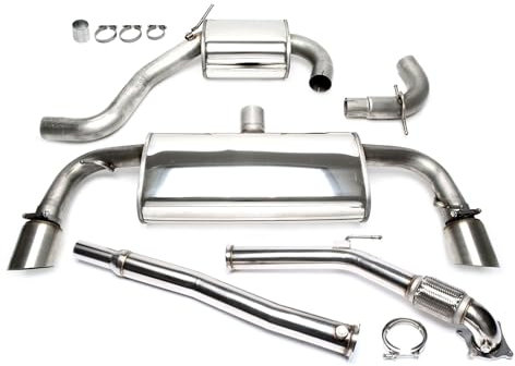 TA Technix Duplex Sportauspuffanlage mit Endrohr 100mm rund scharf inkl. Downpipe 3 Zoll / 76mm, Downpipe ohne TÜV Gutachten/Edelstahlanlage mit EG Zulassung, Art.-Nr. 33VW008