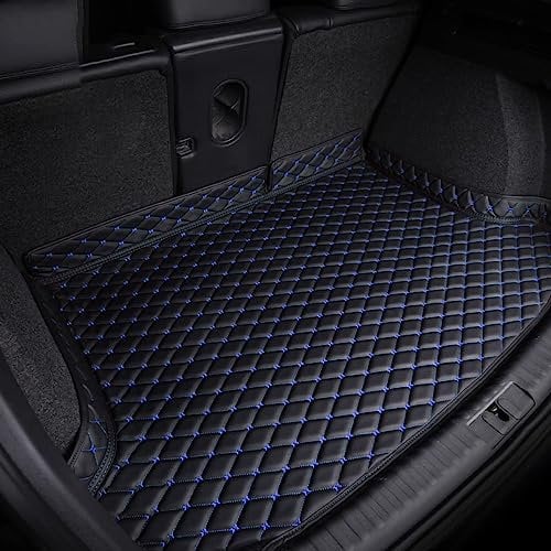 CAESY Kofferraummatte Kofferraumwanne für Skoda Karoq 2018 2019 2020 2021 2022 2023 2024 2025, rutschfest Kratzfestem Leder Kofferraummatten Kofferraumschutz Autozubehör,Black-Blue