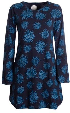 Vishes - Alternative Bekleidung - Langarm Damen Blumen-Tunika Shirt-Kleid Glockenärmel Baumwolle