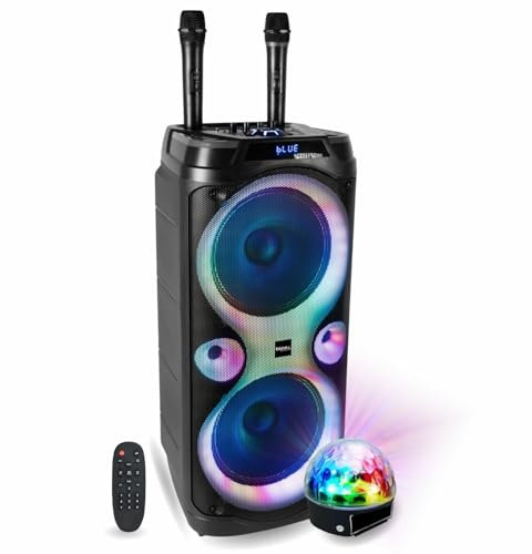 Ibiza Sound - Pack Enceinte Karaoké Columba-Karaoke 1000W USB Bluetooth TWS - 2 Micros sans Fil - Effet Astro LED 6 Couleurs - Soirée