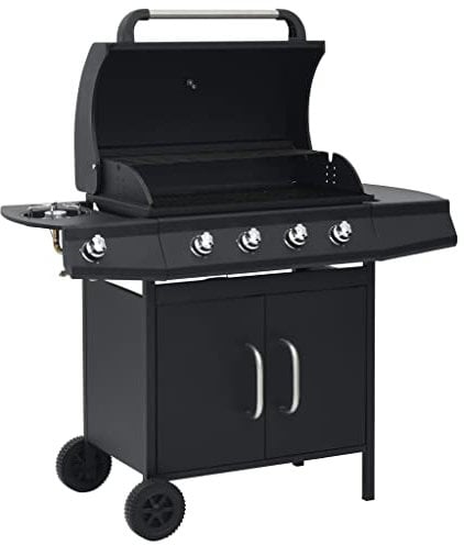 LAPOOH Gasgrill 4+1 Brenner, Grill Gas, Gas Tischgrill, Tischgasgrill, Kombigrill, Grill Für Balkon, Grillstation, Schwarz Stahl