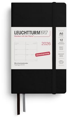 LEUCHTTURM1917 372541 Wochenkalender Pocket (A6) 2026, 12 Monate, Schwarz, Deutsch