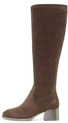 ella Women's Knee High Stretch Fit Wide Calf Memory Foam Insole Block Wood Effect Heel Boots (Brown, UK Footwear Size System, Adult, Women, Numeric, Medium, 6)