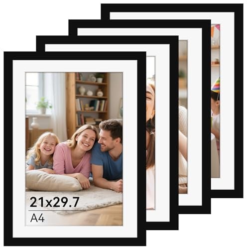 Cornice 4 pezzi A4, cornice 21x30 nera, cornice per foto, immagini, poster