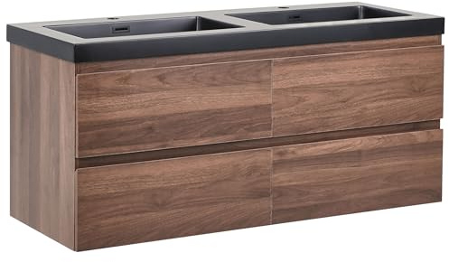 Beliani Wall Hang Vanity Unit with Basin Cabinet Wood MDF 4 Drawers 120 x 46 cm Dark Brown Cardiel
