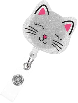 WRITWAA Niedlicher Katzen-ausweishalter Einziehbar mit Alligatorclip Stabiler Abzeichen-retraktor für Krankenschwestern Ärzte und Medizinisches Personal Strapazierfähiger Tier-badge-halter