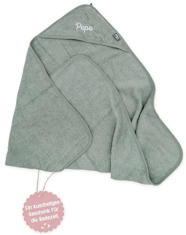 wunderwunsch Jollein Kapuzenhandtuch mit Name, Babyhandtuch personalisiert | Handtuch für Baby personalisiert, großes Kapuzenbadetuch 100x100 aus Baumwolle, Kinder Badetuch Junge und Mädchen bestickt
