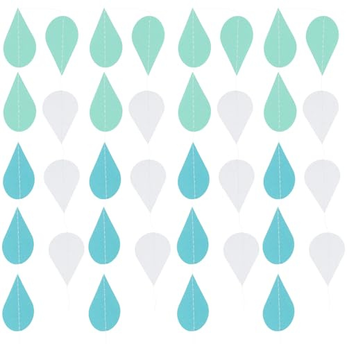 LOLIPPYY 4 Stück Papier Regentropfen Girlande Blau Verlaufend Party Deko für Hochzeitsfeier Babyparty und Geburtstag Wiederverwendbar Leichte Befestigung