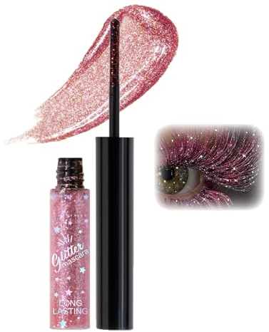 Mascara impermeabile colorato con glitter mascara, mascara volume, resistente all'acqua, durevole, curling, per il trucco degli occhi molto scintillante (rosa)