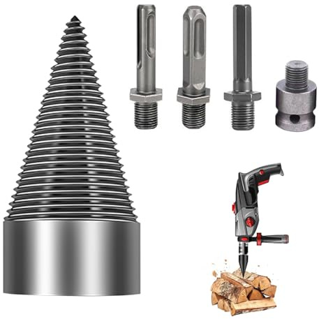 50mm Spaccalegna, Spaccalegna a Spirale, Punta Conica Spaccalegna, Spaccalegna per Uso Domestico, Spaccalegna Trapano a Cono in Acciaio Cono, con 4 Manici per Trapano Adatto per il taglio del legno