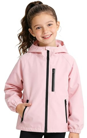 JinBei Blouson Fille Veste Imperméable Coupe-vent Léger, 7-8 Ans, Rose
