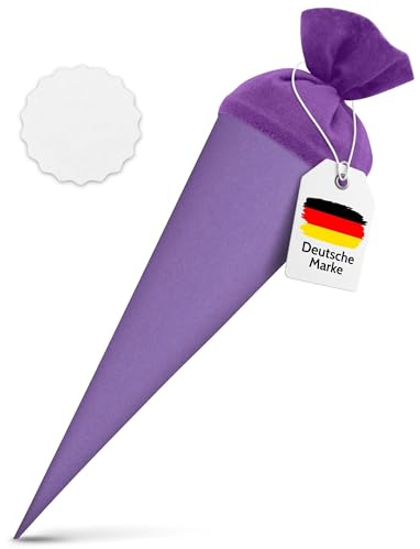 itenga Set Bastelschultüte rund 70 cm inkl. Namensschild in Stern Form - Schultüte Zuckertüte Rohling Personalisieren Name Schulkind (Lila)