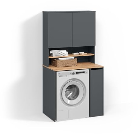 Livinity Waschmaschinenschrank Paolina, Anthrazit/Goldkraft Eiche, 93.6 x 88.2 cm 2 Teile mit Regal