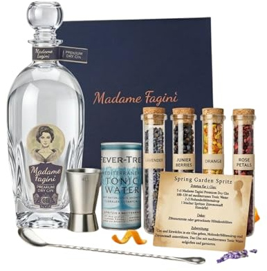 Madame Fagini Spring Edition DIY Gin Box - Dein Gin Tasting Kit mit 4 Sorten Botanicals, Tonic Water & Bar-Zubehör – Hochwertige Magnetbox als Geschenk