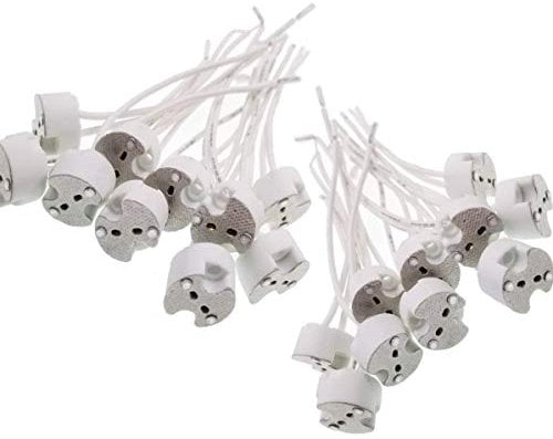 JZK 20pcs GU5.3 / MR16 Ceramic Quartz Lamp Holder Socket Light Cup Silicone Cable for Halogen, LED Lights, White