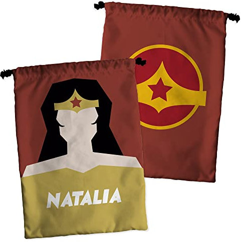 LolaPix Personalisierte Snack-Tasche mit Namen. Superhelden Geek Verschiedene Designs. Wonder Woman