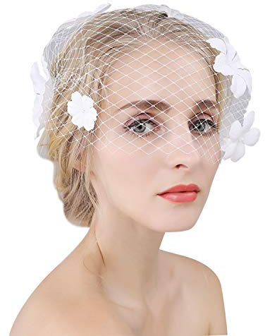LONTG Brautschleier Hochzeit Softtüll Kurz Schleier Gesicht bedeckt Fascinator Party Kirche Kopfschmuck Braut Haarclip Haarreif Fest Schmuck Kopfstück Einheitsgröße Netzgewebe Kostüm Accessoires