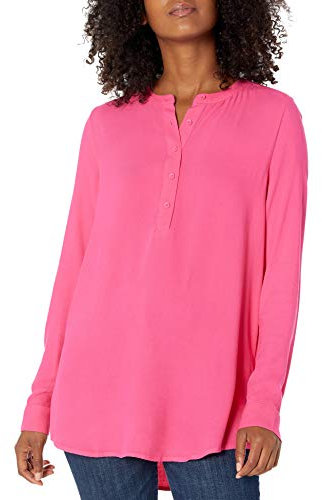 Amazon Essentials Women's Long-Sleeve Woven Blouse, Hot Pink, M