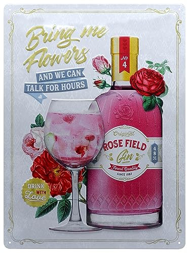 Nostalgic-Art Retro Blechschild Open Bar – Pink Gin Flowers – Geschenk-Idee für Cocktail-Fans, aus Metall, Vintage-Design zur Deko, 30 x 40 cm