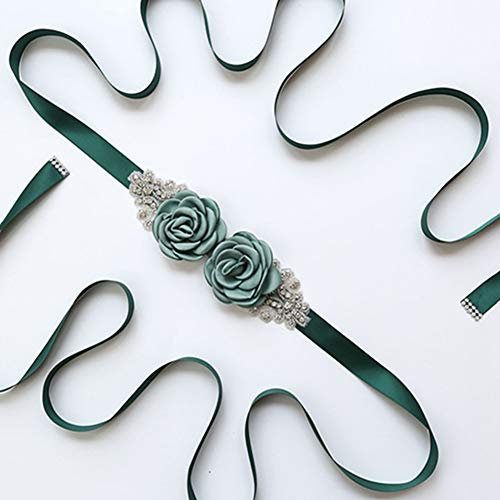 Egurs Ceinture de Mariage de mariée Fleur Rose Ceinture de Bijoux Accessoires Photo Femme Enceinte De Douche Accessoires Robe De Soirée Ceinture Robe De Fête De Mariage Ceinture Vert foncé