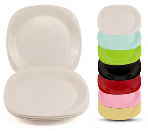 ECO - Juego de 4 platos de plástico irrompibles, irrompibles, 100 % aptos para alimentos, perfecto para camping, interiores, exteriores y picnics Large blanco