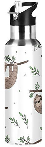 Mnsruu Jungle Forset Animals Lion Tiger Botella de agua termo con tapa de paja para niños y niñas, 600 ml, botella deportiva de acero inoxidable a prueba de fugas para mujeres, hombres y adolescentes