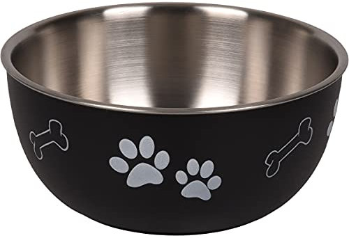 Flamingo Gamelle pour la Nourriture et l'eau avec Couvercle Kena Noir/Argent XL 1700ml – avec Un Joli Motif et Couvercle synthétique Amovible