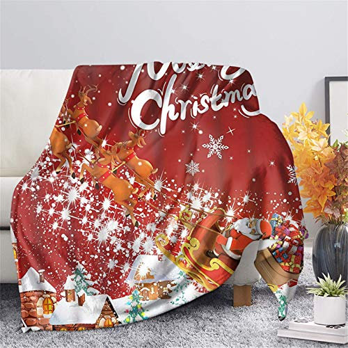 SEANATIVE Mikrofaser-Überwurf, gemütlich, Weihnachtsmotiv, Rentier, Weihnachtsmann, Schneeflocke, bedruckt, leicht, Plüsch, Flanell, Decke für weiche Couch, Bett, Größe 3XL