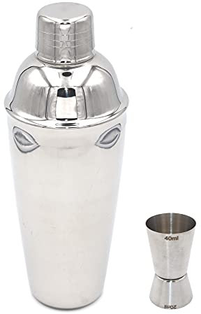 Kit Barman Set Cocktail Professionnel Double Doseur Acier Inoxydable 20x40ml et Shaker Cocktails Inox 3 Pièces 70cl Passoire Intégrée Accessoires Mixologie