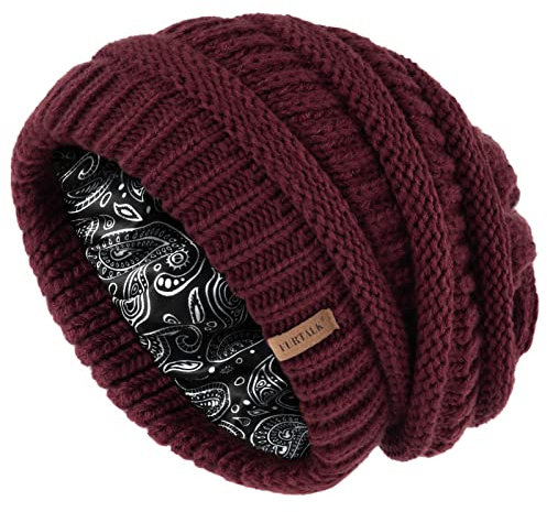FURTALK Unisex Slouch Beanie Satin gefütterte Strickmütze für Haar Herren und Damen Wintermütze Rot