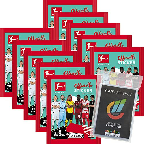 Collect-it Topps Bundesliga Sammelsticker 2021/22-10 Tüten + 40 Hüllen Sleeves