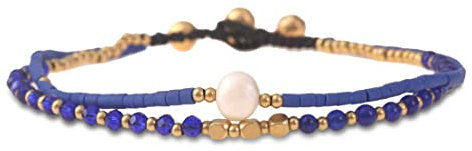 Made by Nami Surfer Fußkettchen mit Perlen Damen & Mädchen - Handmade Festival & Strand Accessoires - Goa Hippie Fußkette - Fußband Bunt Orientalisch (Blue Pearl)