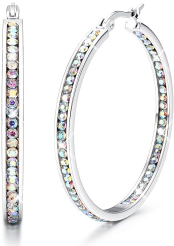 Adramata Ohrringe Creolen Edelstahl Damen Hypoallergen Kreolen mit AAA Zirkonia Ohrringe Hängend 40mm/50mm/60mm Earrings For Women Creolen Silber/Gold/Rosegold