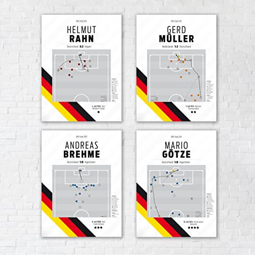 Generisch Poster WM-Tore Deutschland bei Fußball-Weltmeisterschaft 1954, 1974, 1990, 2014 Rahn, Müller, Brehme, Götze DFB Nationalmannschaft (Alle 4 Poster)