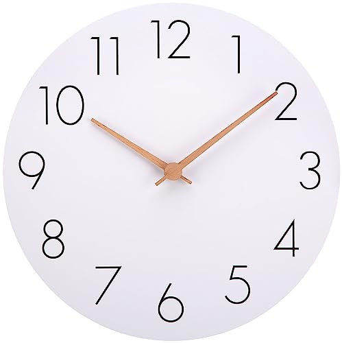 Warminn MDF Holz Wanduhr Ohne TickgeräUsche Lautlos Modern 30cm Quarz Groß Batterie Betriebene Wanduhr Einfach zu Lesen für Zimmer Zuhause KüChe Schlafzimmer BüRo Schule (Weiß)