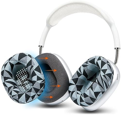 WC SweatZ Max - Patented Protective Earpad Covers for Airpods Max Made by Wicked Cushions | Sweatproof & Easily Washable | Full Earpad Sweat Protection | Geo Grey