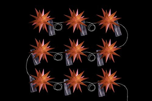 DecoTrend GmbH Sterntaler Sternenkette | Weihnachtsstern Kette | 9 Sterne | 18 Zacker | Rot | 8cm | Innen und Außen | LED | Netzstecker | mit Timer