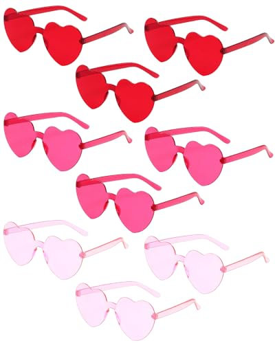 PARSUP 9 paia di occhiali a forma di cuore senza montatura occhiali da sole a forma di cuore trasparenti rosso/rosa rosso/rosa occhiali colorati occhiali da addio al nubilato bomboniere Photo Booth