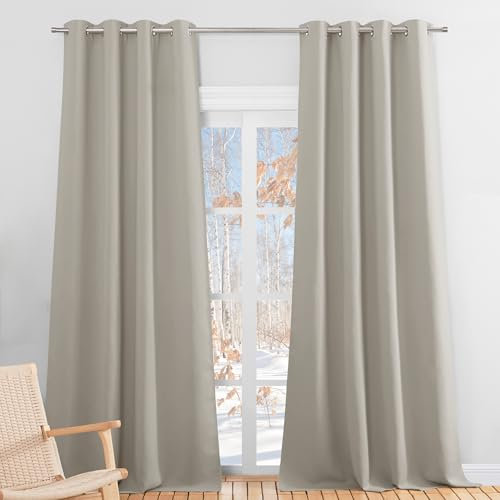 PONY DANCE Gardinen Natur Blickdicht Wohnzimmer Vorhänge mit Ösen 2er Set H 245 x B 140 cm Thermovorhänge Hitzeschutz Blackout Thermal Curtains for Living Room, Natur