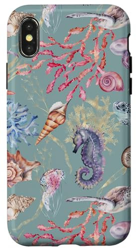 Custodia per iPhone X/XS Animali subacquei Tartaruga Conchiglie Coralli Oceano
