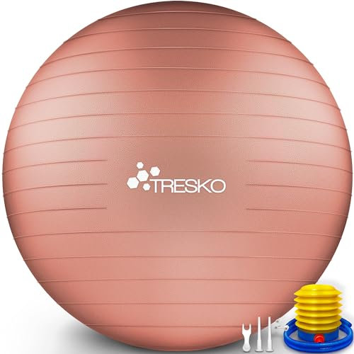 TRESKO® Gymnastikball BPA-Frei inkl. Luftpumpe | Ball für Fitness, Yoga, Gymnastik, Schwangerschaft, Core Training, Rücken | Yogaball Pezziball Pilatesball Sitzball Anti-Burst 300 kg